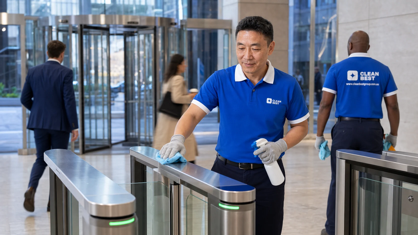 Clean Best commercial cleaner working through a business premises after hours in Blacktown NSW