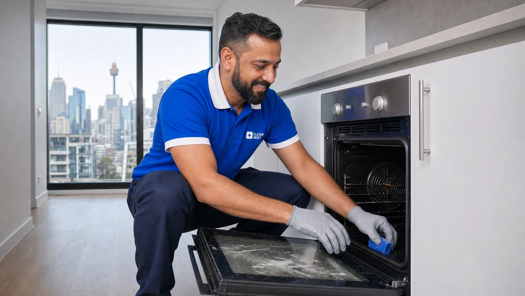 Clean Best cleaner detailing an empty rental kitchen for a bond clean in Blacktown NSW